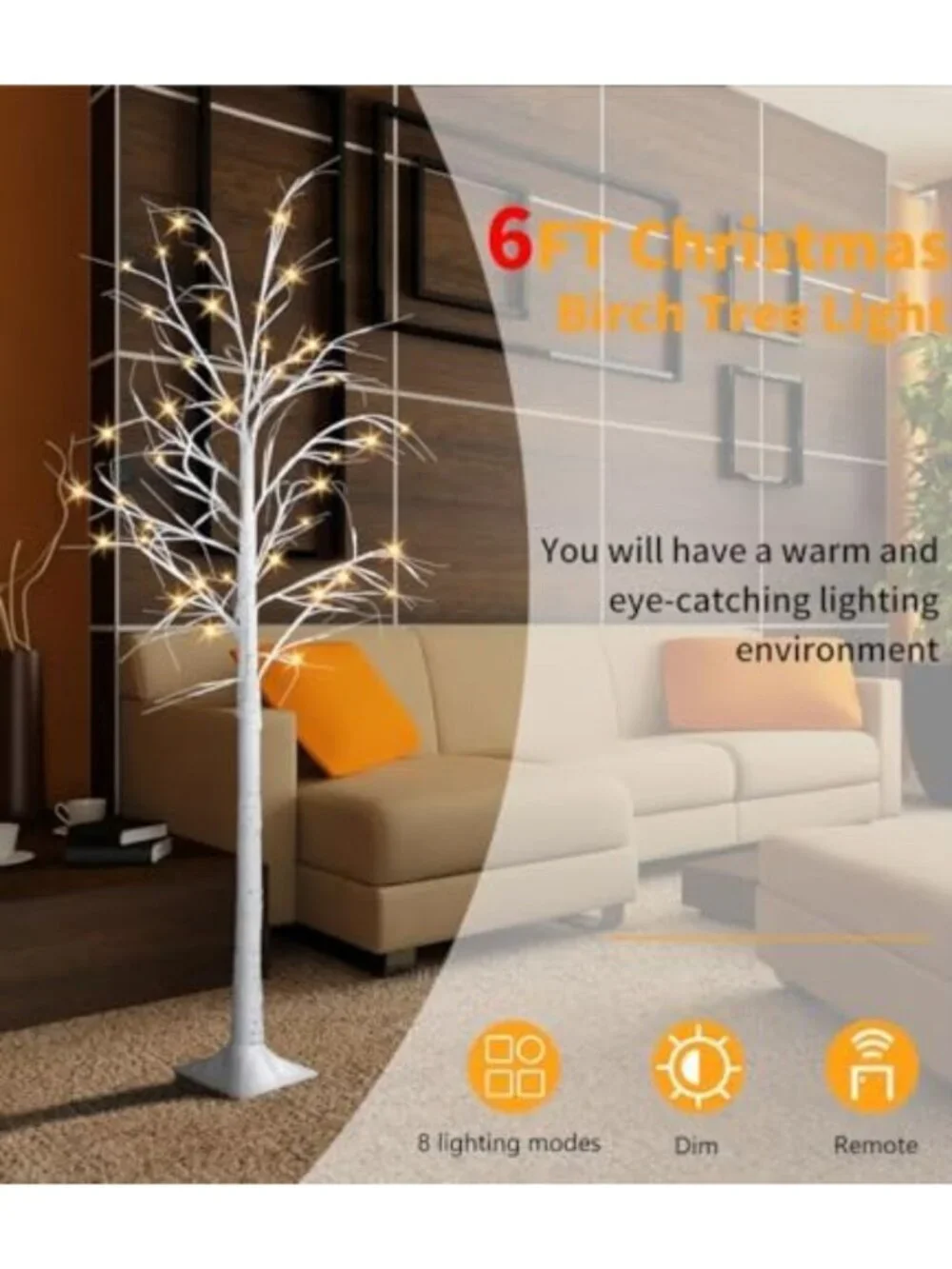 2 Pack 6 Ft Warm White LED Birch Tree Lights - Twinkling Holiday Decor for